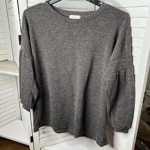 Perfect Peach Boutique Brand Women's XL Sweater‎ Gray Sparkle Knit Puff Sleeve